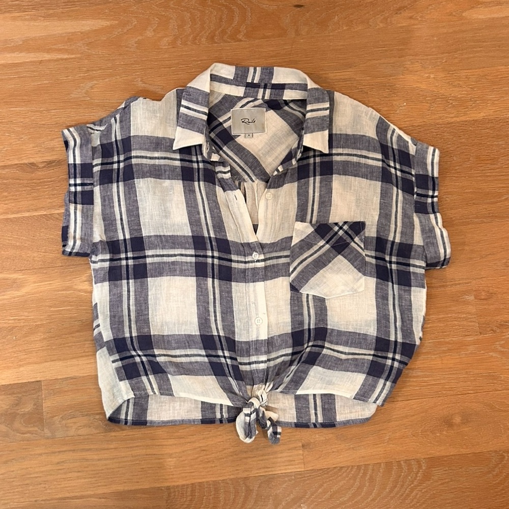 Rails Amelie Lapis Coast White Plaid Checkered Cropped Ties Button Down Shirt